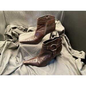 Carlos Santana Pony Brown Leather Textured Alligator Print 6 M Boots~Gently Used